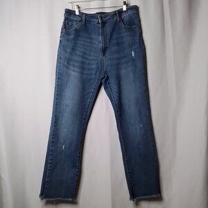 RISEN LOS ANGELES DISTRESSED DENIM HIGH RISE STRAIGHT LEG STRETCH JEAN SIZE 1XL